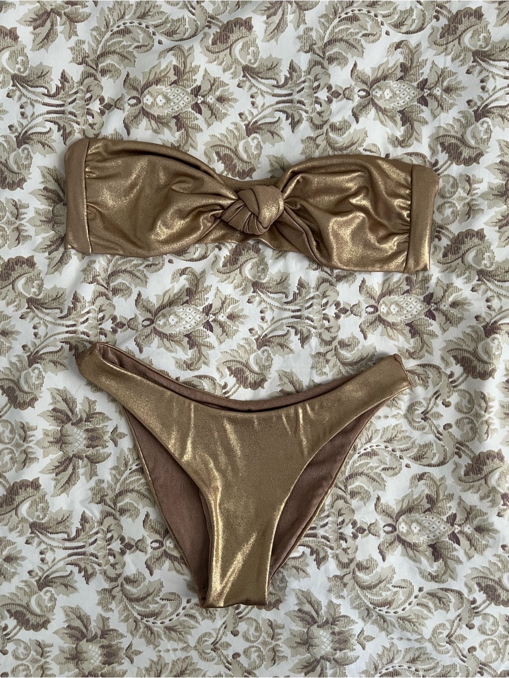Shimmery Gold Bandeau Bikini Set - Women's Swim Bikini